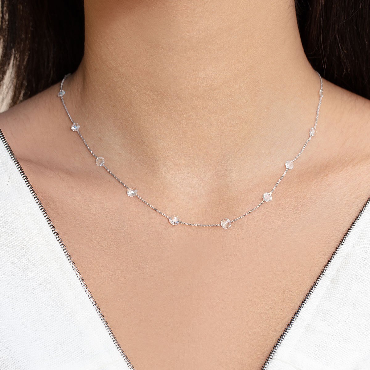 Image of 64Facets 18K Gold Chain Necklace with Rose Cut Diamond Stations